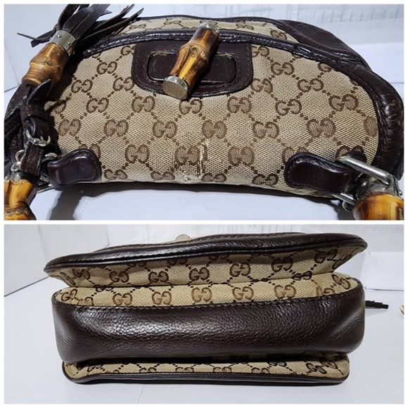 SOLD*Authentic GUCCI GG Canvas And Leather New Bamboo Top Handle Bag Beige/Brown - Picture 14 of 16